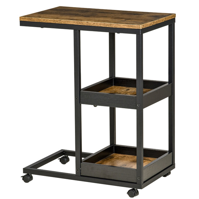 Industrieller Beistelltisch mit Rollen, dunkelbraun, 51x33x66 cm