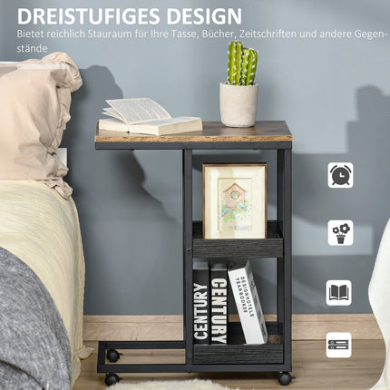 Industrieller Beistelltisch mit Rollen, dunkelbraun, 51x33x66 cm