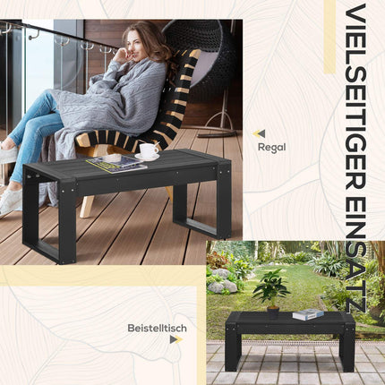 Rechteckiger Outdoor-Beistelltisch, Holzoptik HDPE, schwarz 95x42x40cm