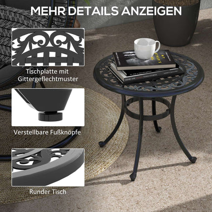 Terrassentisch aus schwarzem Aluminium, 60x60x53 cm, 50 kg Tragkraft