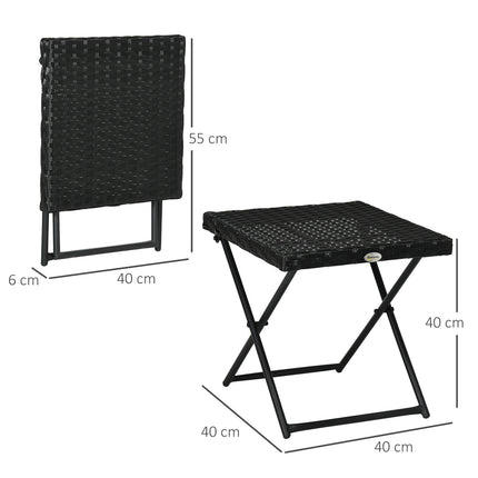 Folding side table in poly rattan - Black, 40 x 40 cm