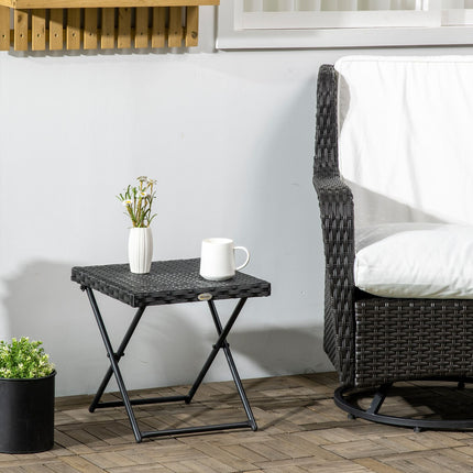 Folding side table in poly rattan - Black, 40 x 40 cm