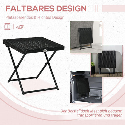 Folding side table in poly rattan - Black, 40 x 40 cm