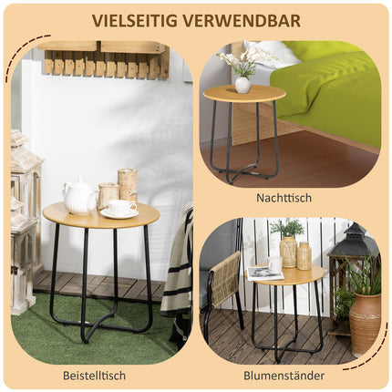 Runder Beistelltisch in Holzoptik - Stahlplatte, 48x48x51cm