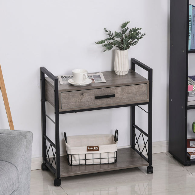 Küchenservierwagen mit Rollen, Box & Regal, grau