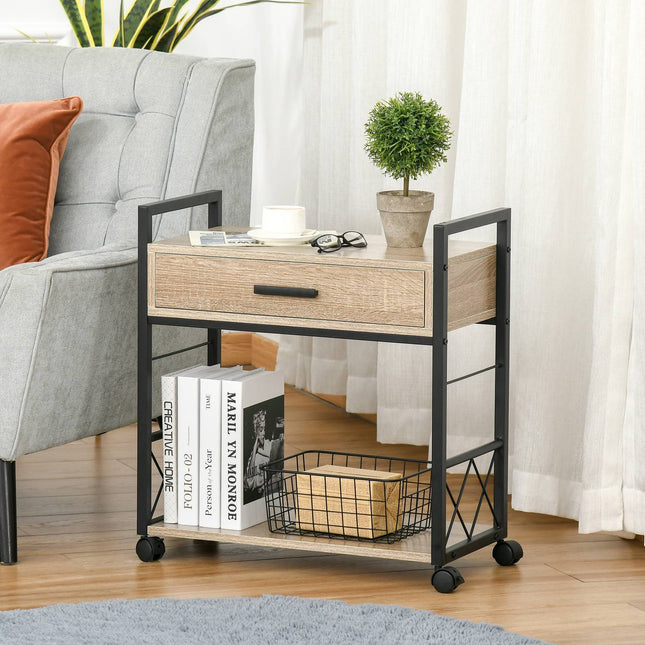 Küchenservierwagen mit Rollen, Schublade, Ablage, 60x30x65 cm