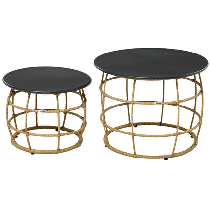 2er-Set handgeflochtene Beistelltische, Ø46+Ø60 cm, Sand-Finish