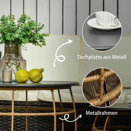 2er-Set handgeflochtene Beistelltische, Ø46+Ø60 cm, Sand-Finish