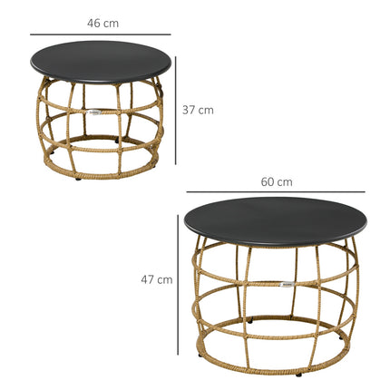 2er-Set handgeflochtene Beistelltische, Ø46+Ø60 cm, Sand-Finish