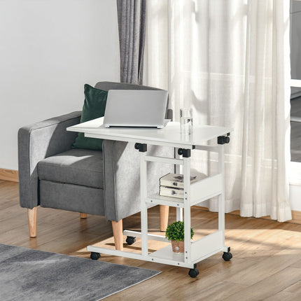 Height-adjustable side table with wheels, 2 shelves, white