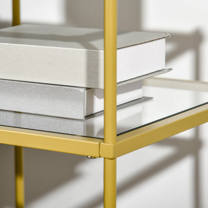 Glass side table with 3 shelves, Steel frame, Gold
