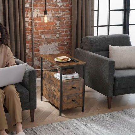 Side Table with Charging Ports, Drawers, and Shelves