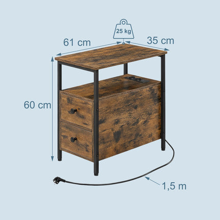 Side Table with Charging Ports, Drawers, and Shelves