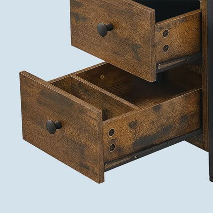 Side Table with Charging Ports, Drawers, and Shelves