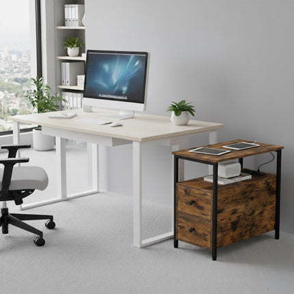 Side Table with Charging Ports, Drawers, and Shelves