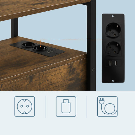 Side Table with Charging Ports, Drawers, and Shelves