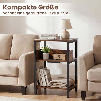 Side Table with Charging Station, 3-Tier, Rustic Brown