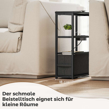 Beistelltisch mit Ladestation, Schwarz, 45x18x60cm