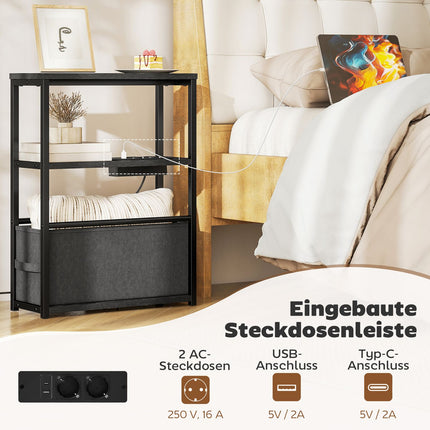 Beistelltisch mit Ladestation, Schwarz, 45x18x60cm