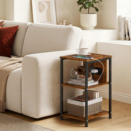 Side Table with Charging Station, Rustic Brown Finish