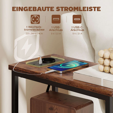 Beistelltisch mit Ladestation, Stahlrahmen, 2 Stoffschubladen