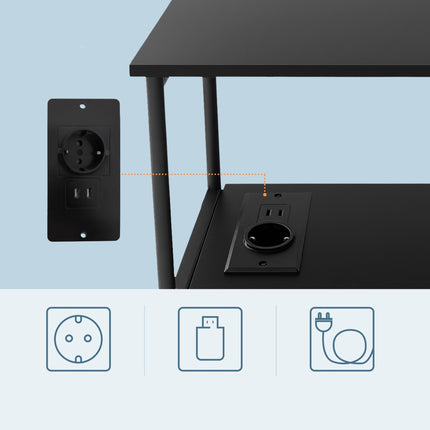 Beistelltisch mit Ladestation, USB-Anschlüssen, Holzoptik