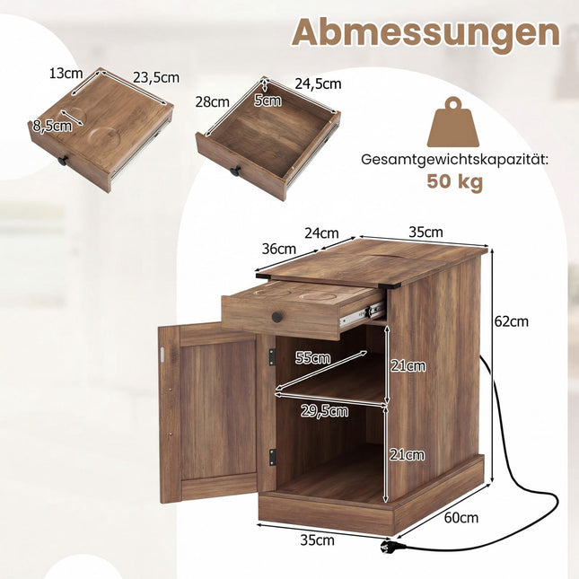 Bijzettafel met oplaadstation en verstelbare plank