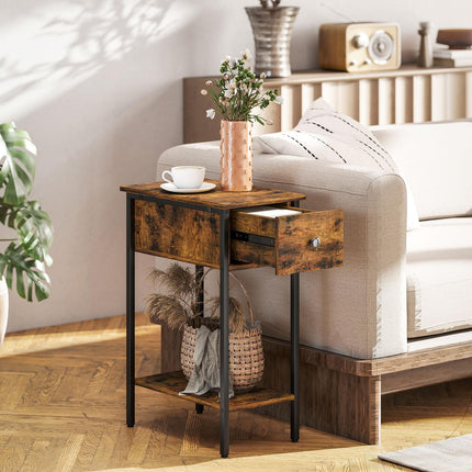 Side Table with Drawer and Open Shelf, Rustic Brown