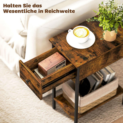 Side Table with Drawer and Open Shelf, Rustic Brown