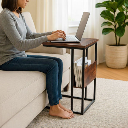 Side Table with Shelf and Compartment – Wood & Metal