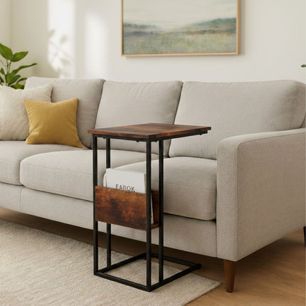 Side Table with Shelf and Compartment – Wood & Metal