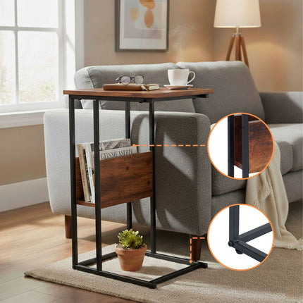 Side Table with Shelf and Compartment – Wood & Metal