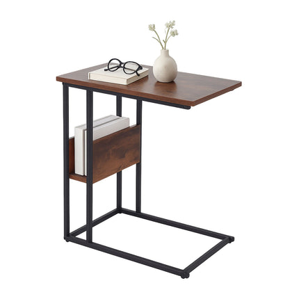 Side Table with Shelf and Compartment – Wood & Metal