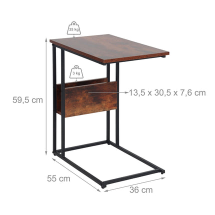 Side Table with Shelf and Compartment – Wood & Metal