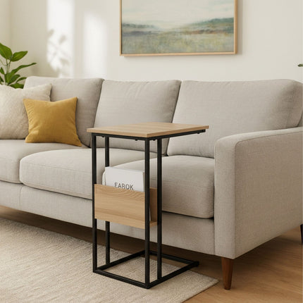 Side Table with Shelf and Compartment – Wood and Metal