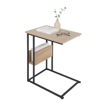 Side Table with Shelf and Compartment – Wood and Metal
