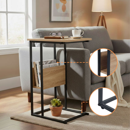 Side Table with Shelf and Compartment – Wood and Metal