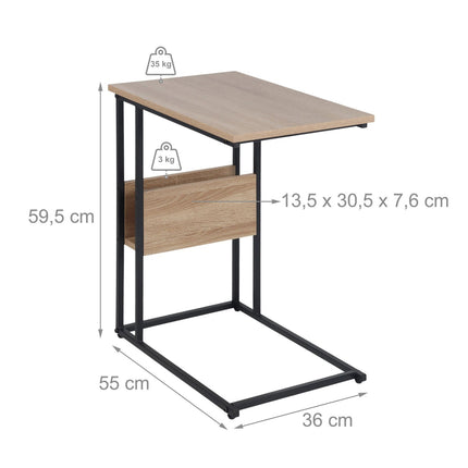 Side Table with Shelf and Compartment – Wood and Metal