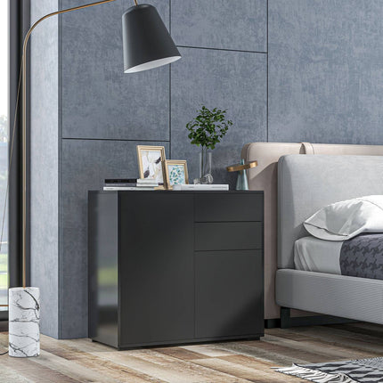 Black storage sideboard with drawers & doors, 117x36x74cm