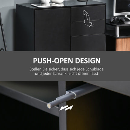 Black storage sideboard with drawers & doors, 117x36x74cm