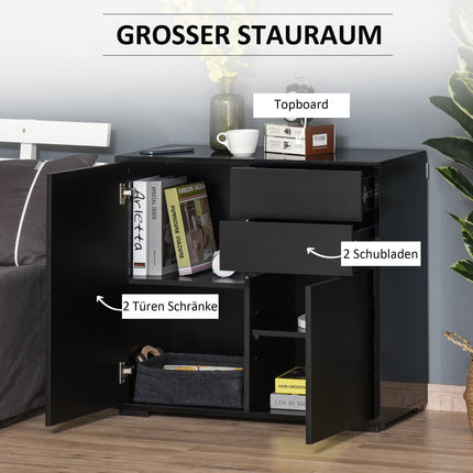 Black storage sideboard with drawers & doors, 117x36x74cm