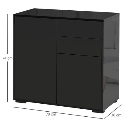 Black storage sideboard with drawers & doors, 117x36x74cm