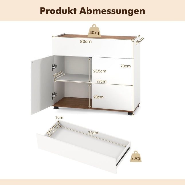 Sideboard Buffet Schrank mit Stauraum, Weiß, 2 Türen