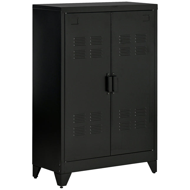 Black ribbed sideboards with shelves, 75x33x110 cm