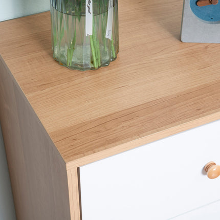 Skandinavisches Sideboard mit 4 Schubladen, 2 Ablagen, Naturholz