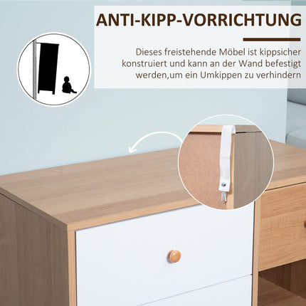 Skandinavisches Sideboard mit 4 Schubladen, 2 Ablagen, Naturholz