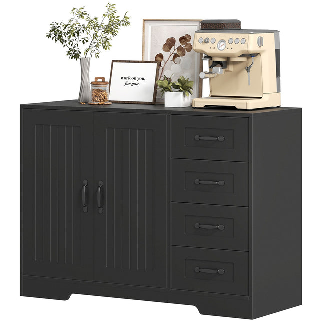 Sideboard, moderner Stil, 4 Schubladen, 1 Schrank, schwarz