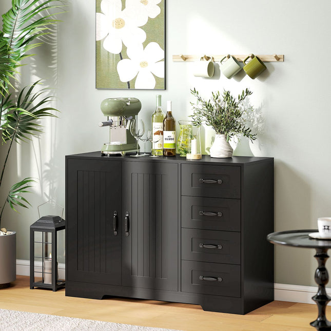 Sideboard, moderner Stil, 4 Schubladen, 1 Schrank, schwarz