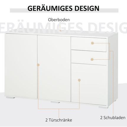 Weißes Sideboard mit 2 Schubladen und 3 Türen