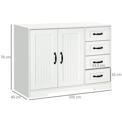 Weißes Sideboard – 4 Schubladen & verstellbarer Einlegeboden